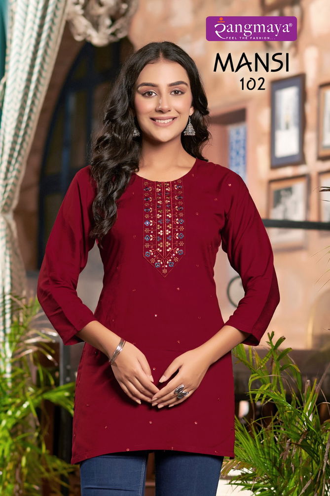 Mansi By Rangmaya Rayon Ladies Short Kurti Wholesale Shop In Surat